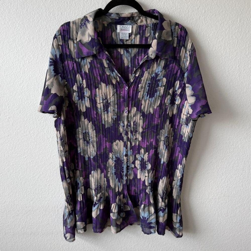 Vintage plisse purple and grey blouse